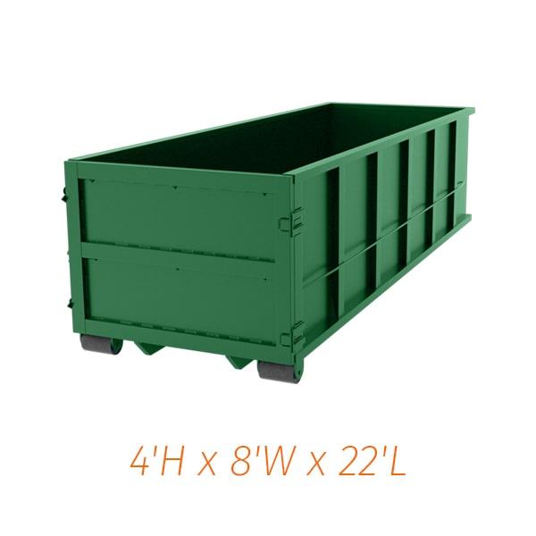 the rental period for the twenty-yard dumpsters varies depending on your needs, from a few days to several weeks